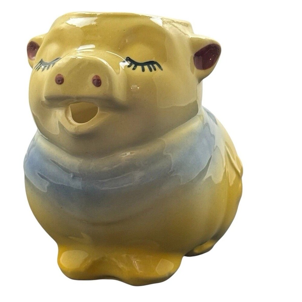 Vintage Shawnee Pottery Smiley Pig Creamer Yellow Country Closed Eye 40s USA 86